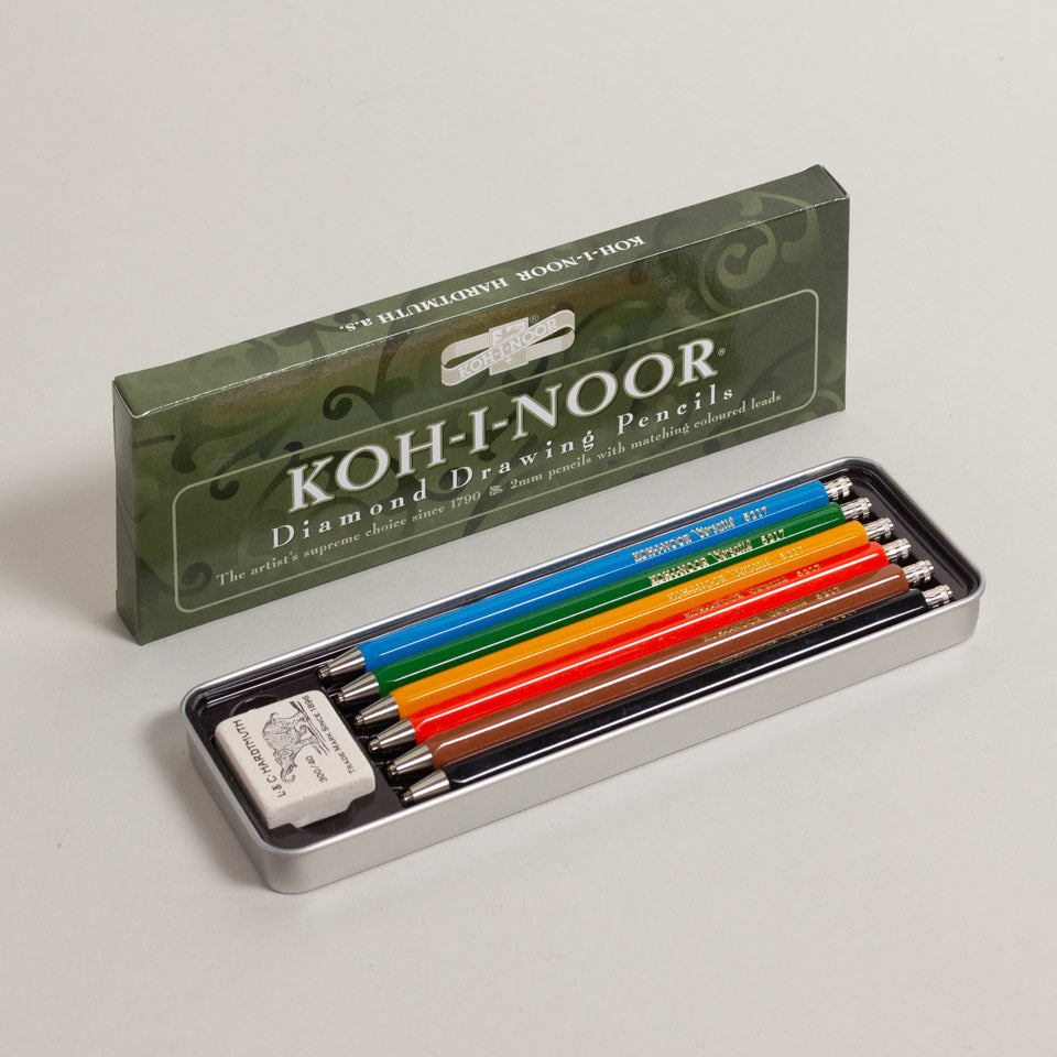 Koh-I-Noor Versatil bunte Fallminenstifte im Metalletui – Buntstifte