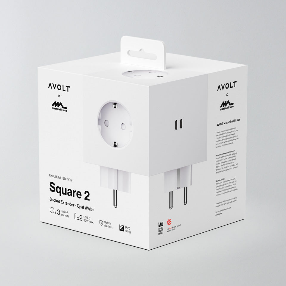 Avolt Square 2 Steckdose opal white Martinelli Luce – Steckdosen