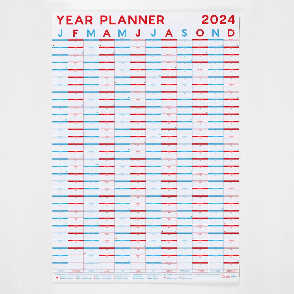 Crispin Finn Year Planner 2026 Wandkalender hoch – Wandkalender