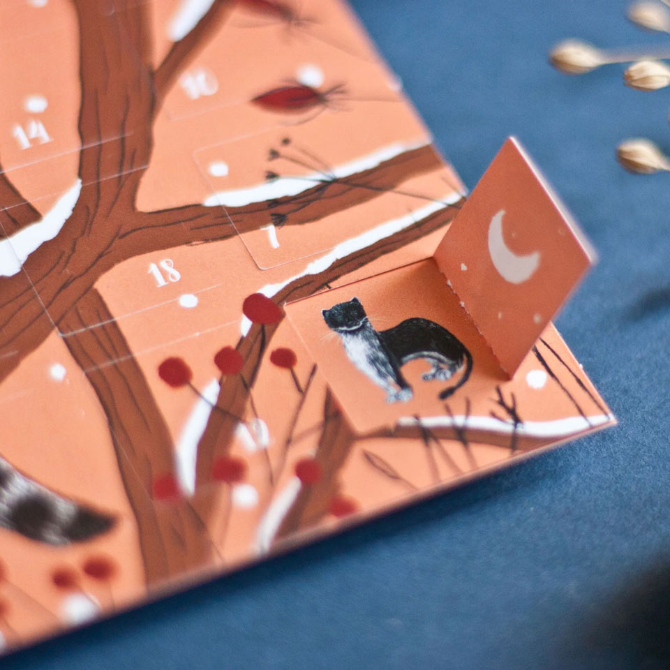 Katja Rub Postkarte Adventskalender Waschbären – Postkarte