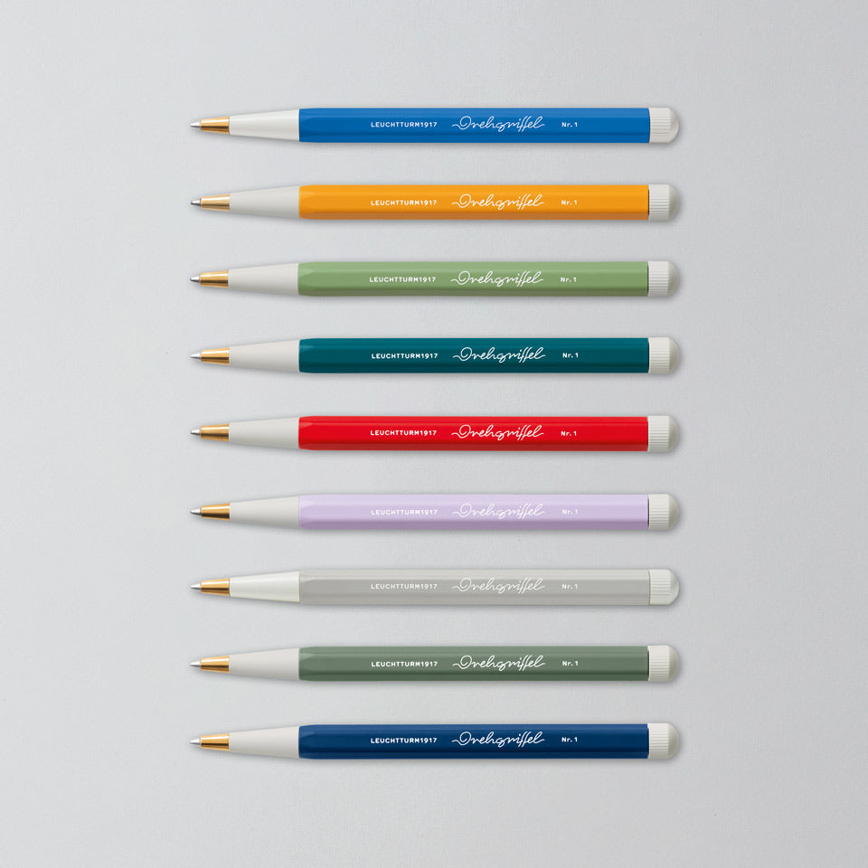 Leuchtturm Drehgriffel Gelschreiber, alle Farben in der Aufsicht
