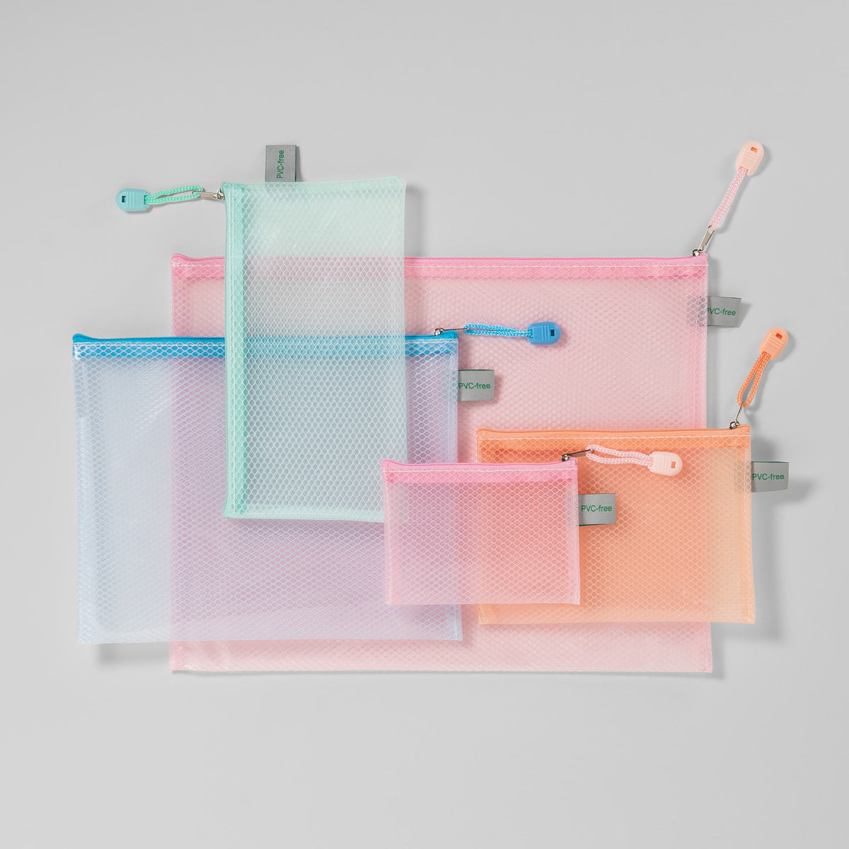 Mesh Bag Candy, PVC-frei, Formatvergleich A4, A5, A6, A7 und DIN lang