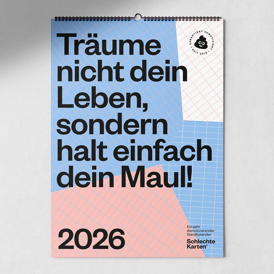 Schlechte Karten demotivierender Wandkalender 2026 – Lustige Kalender