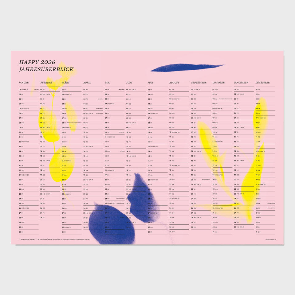 Studio Sandrine Wandkalender Happy 2026 A2 quer – Wandkalender