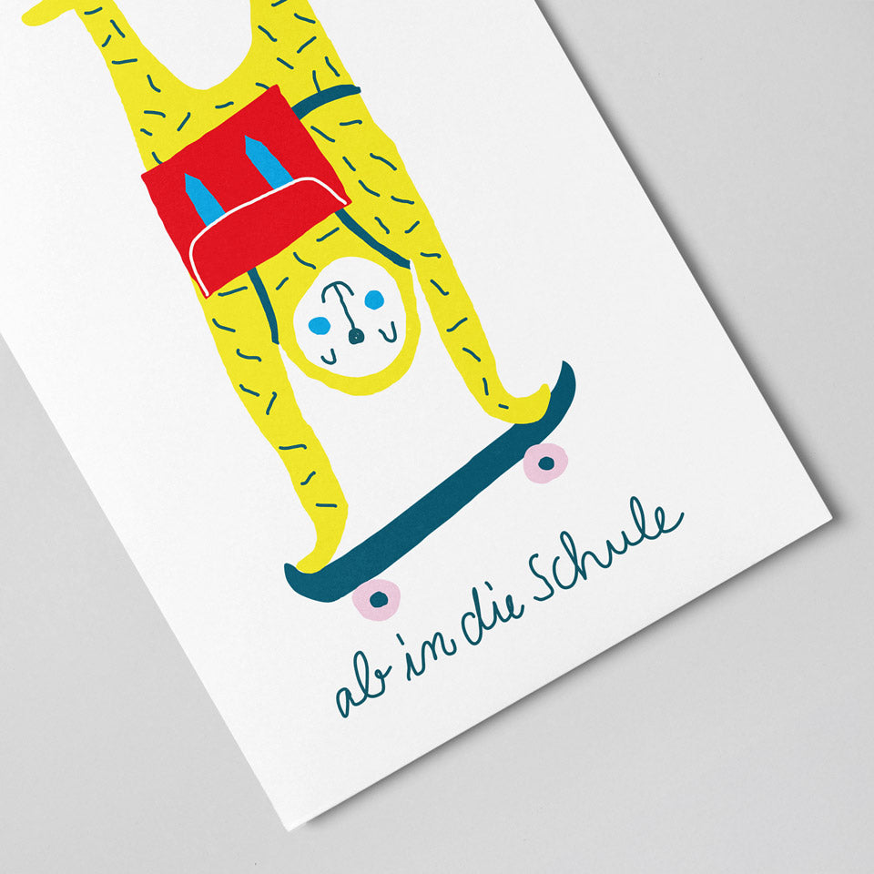 Unter Pinien Postkarte ab in die Schule Skateboard – Postkarten