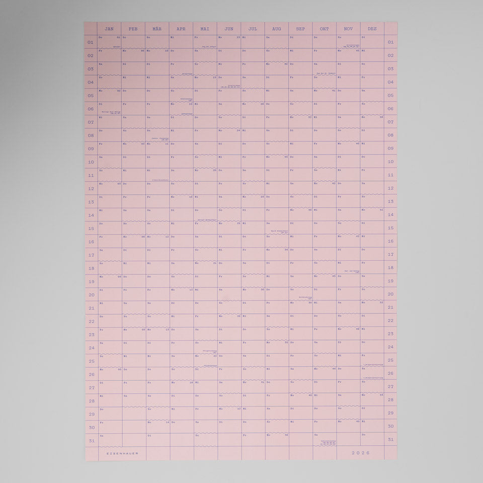 Eisenhauer Wandkalender 2026 Doppelseitig rosa – Wandkalender