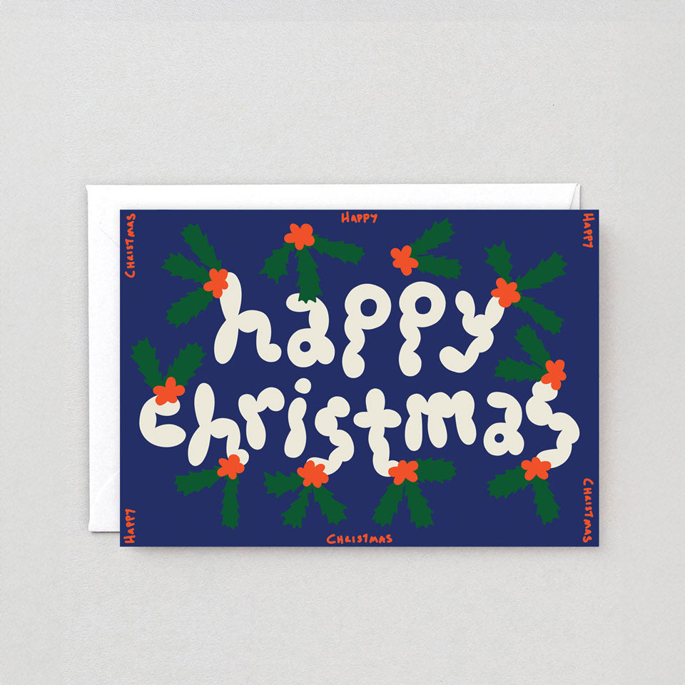 Wrap Grußkarte Happy Christmas Stechpalme – Grußkarten
