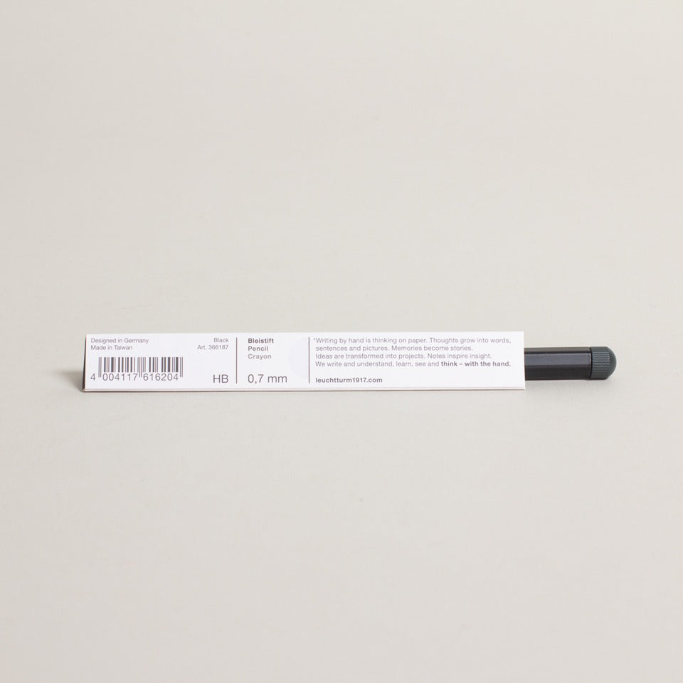Leuchtturm Drehgriffel Bleistift 0,7 mm, Verpackungsrückseite mit Produktinformationen