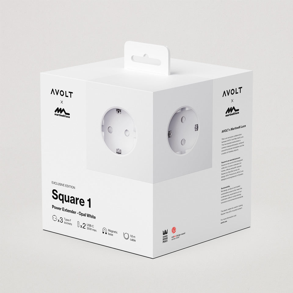 Avolt Square 1 Mehrfachsteckdose Opal White Martinelli Luce – Steckdosen