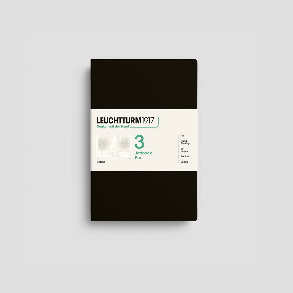 Jottbook Pur Notizheft 3er Set, A5, Cover Schwarz, gepunktetes Papier #Farbe_Schwarz