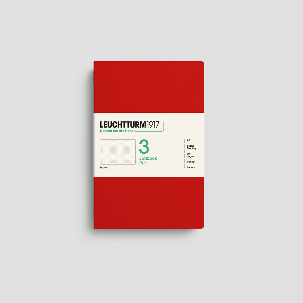 Jottbook Pur 3er Set Cherry-Rot, A5, Cover Cherry-Rot, gepunktetes Papier #Farbe_Cherry