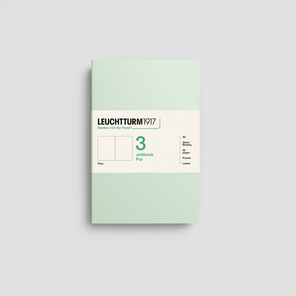 Jottbook Pur Notizheft 3er Set, A5, Cover Mint, blanko Papier #Farbe_Mint Green