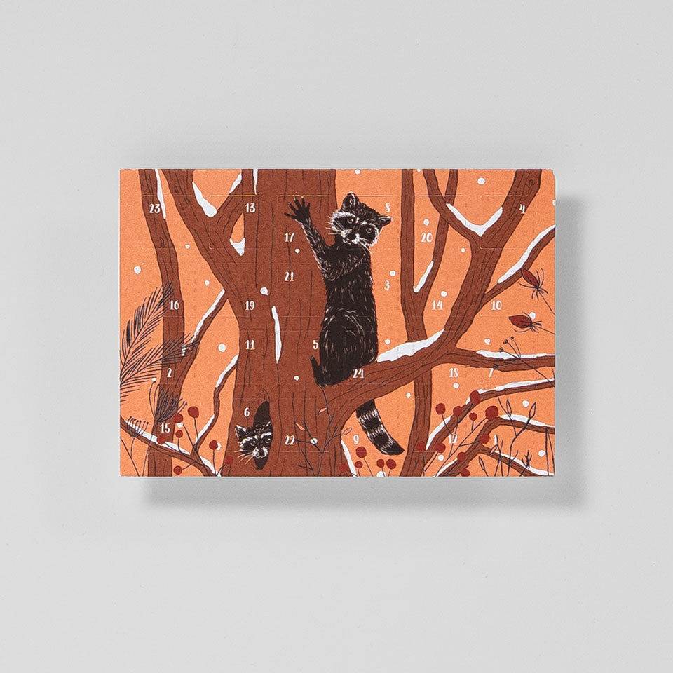 Katja Rub Postkarte Adventskalender Waschbären – Postkarte