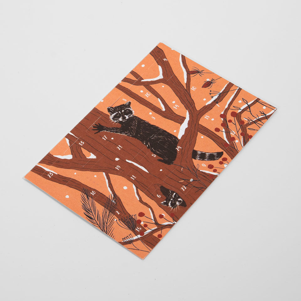 Katja Rub Postkarte Adventskalender Waschbären – Postkarte