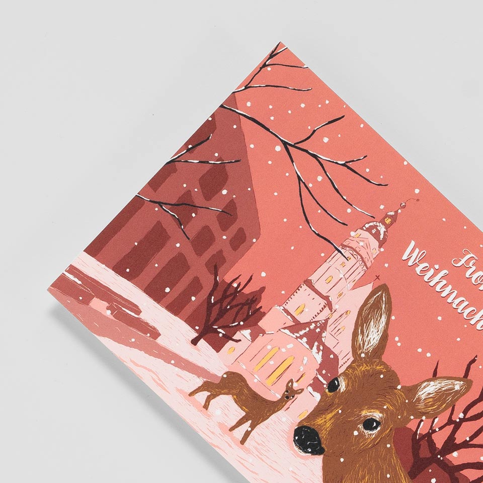 Katja Rub Weihnachtspostkarte Rehe vor der Thomaskirche – Postkarte
