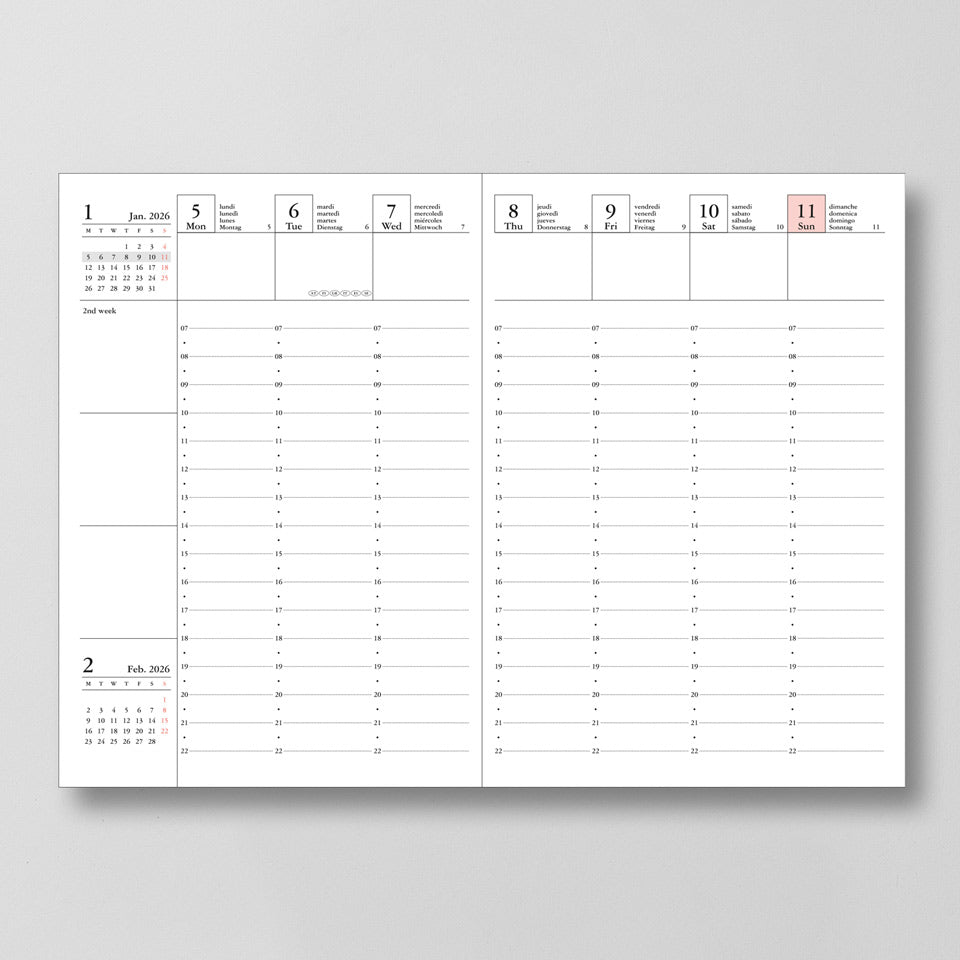 Mark's A6 Kalender 2025/26 Umschlagtasche Verlauf – Wochenkalender
