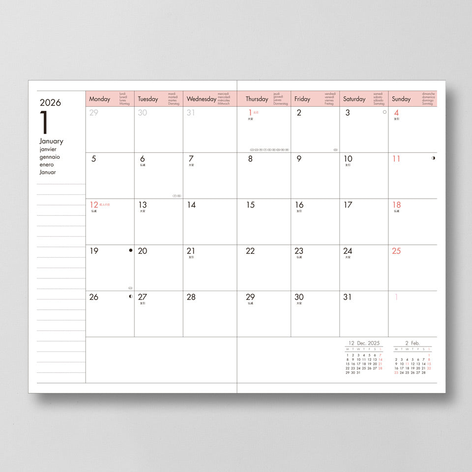 Mark's B6 Kalender 2025/26 Umschlagtasche Farbe – Wochenkalender