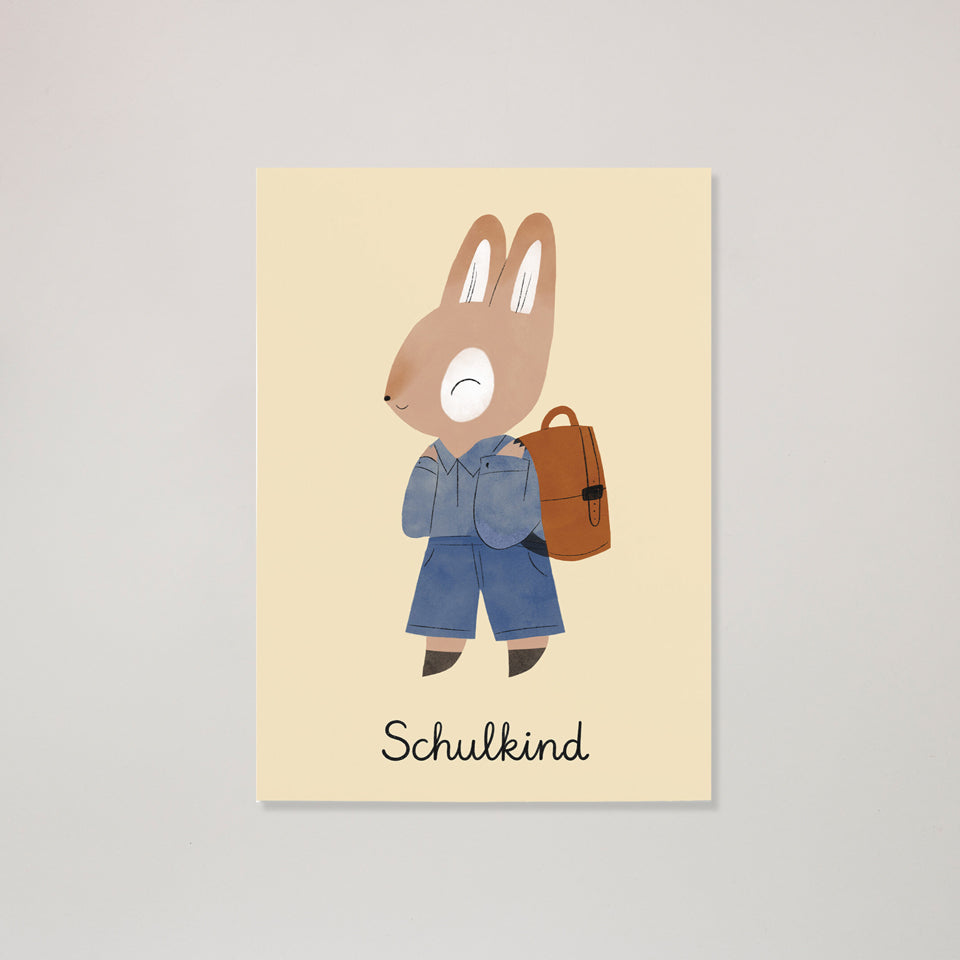 Postkarte Schulkind Hase