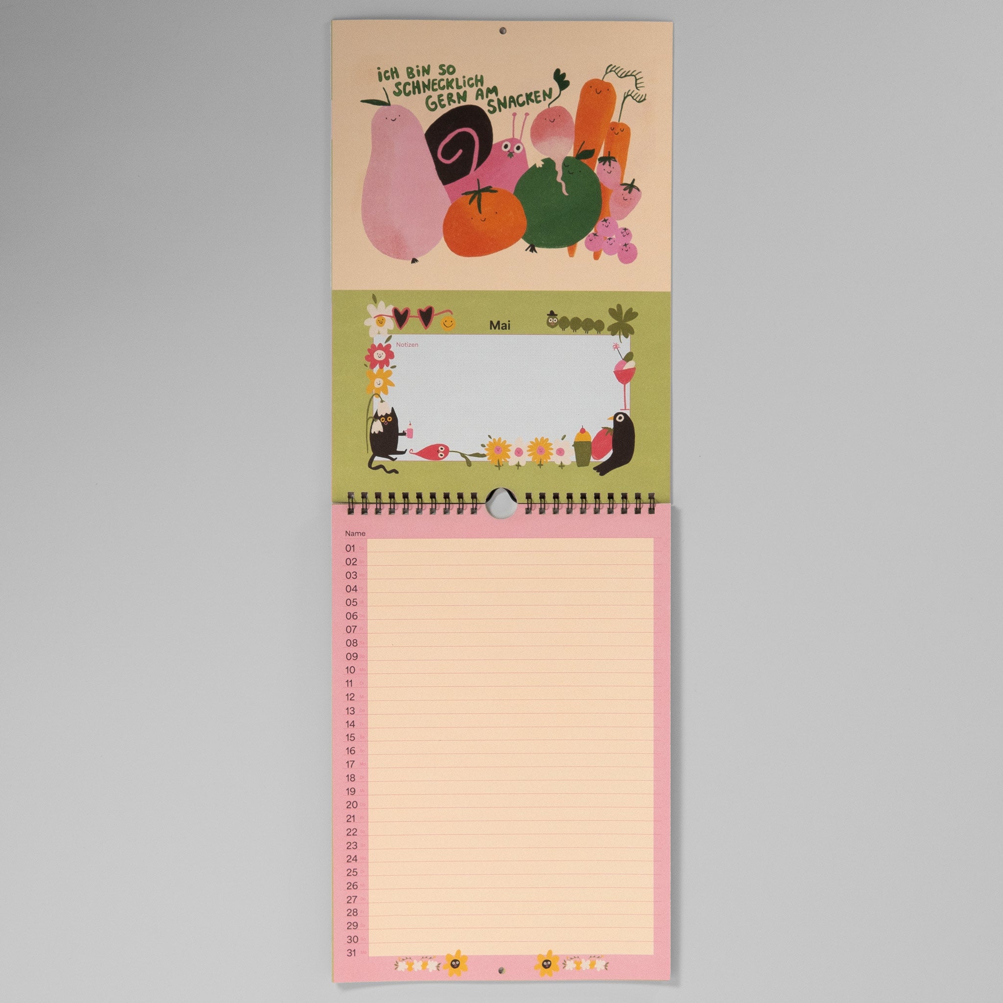 Maiblatt Schnecklich gern – Schnecken-Illustration im Planer mit Platz 2027