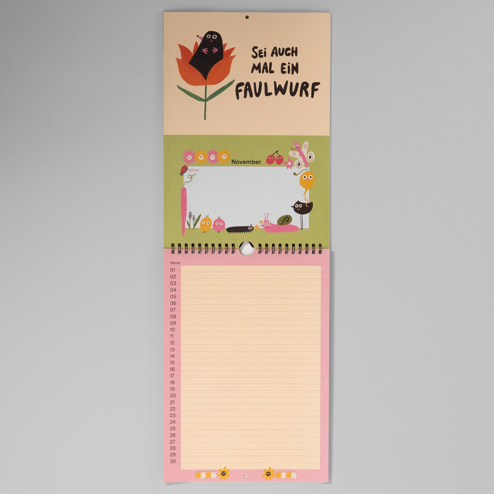 Novemberblatt Faulwurf – Maulwurf-Illustration mit Wortspiel