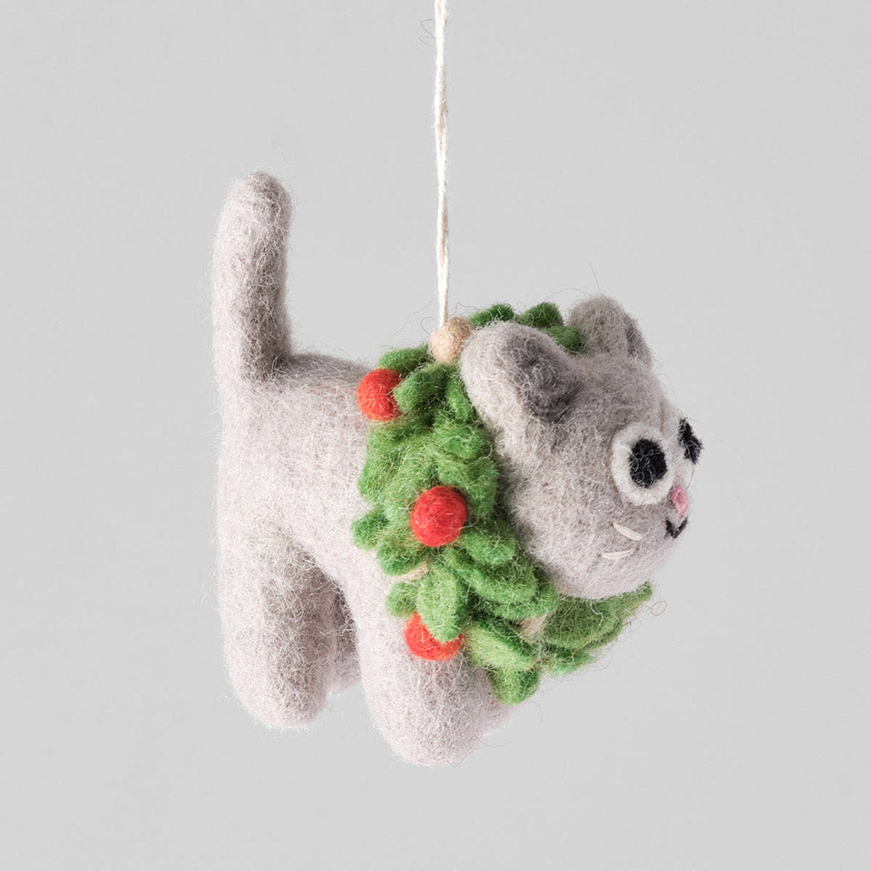 Wrap Filzanhänger Katze im Adventskranz – Dekoration